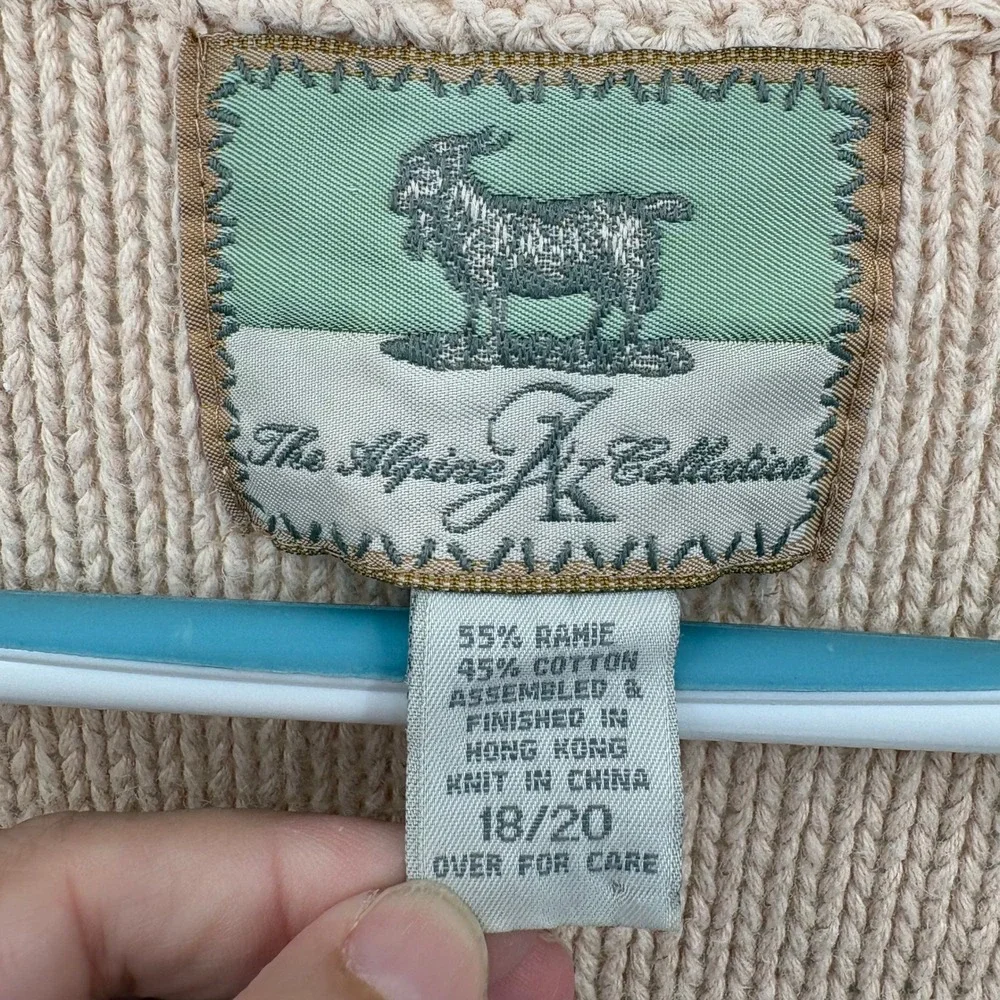 Alpine K Collection Vintage Floral Embroidered Knit Sweater Vest Tan Beige 18/20
